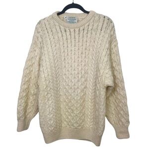 Cladyknit Cream 100% Wool Cable Knit Sweater
